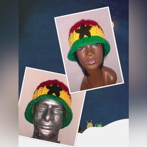 Ghana flag  colors unisex wave brim crochet handmade   hat